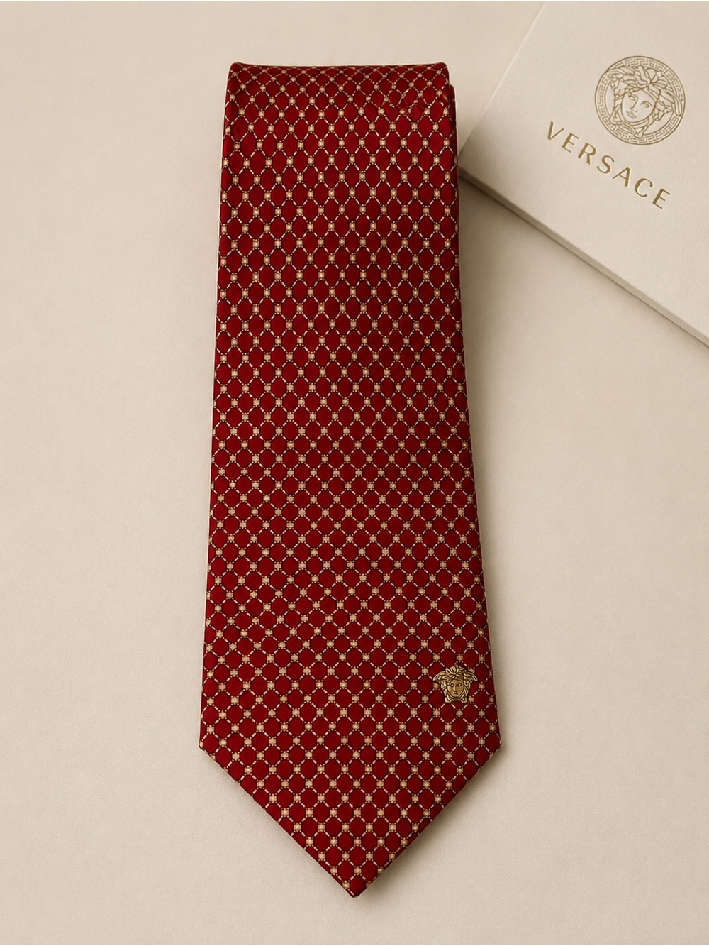 Authentic Vintage Versace Classic V2 Red Geometric Silk Tie | OS